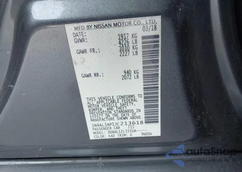 2018 Nissan Altima 2.5 Sv z USA, uszkodzony, nr VIN 1N4AL3AP1JC213618